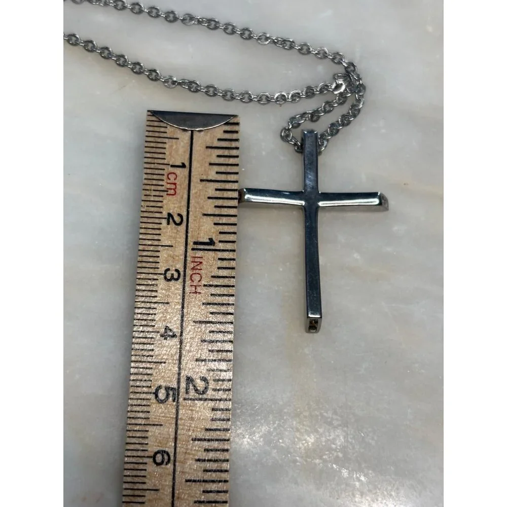 Stamped Chisel Sterling Silver Cross Pendant Necklace - Picture 7 of 12